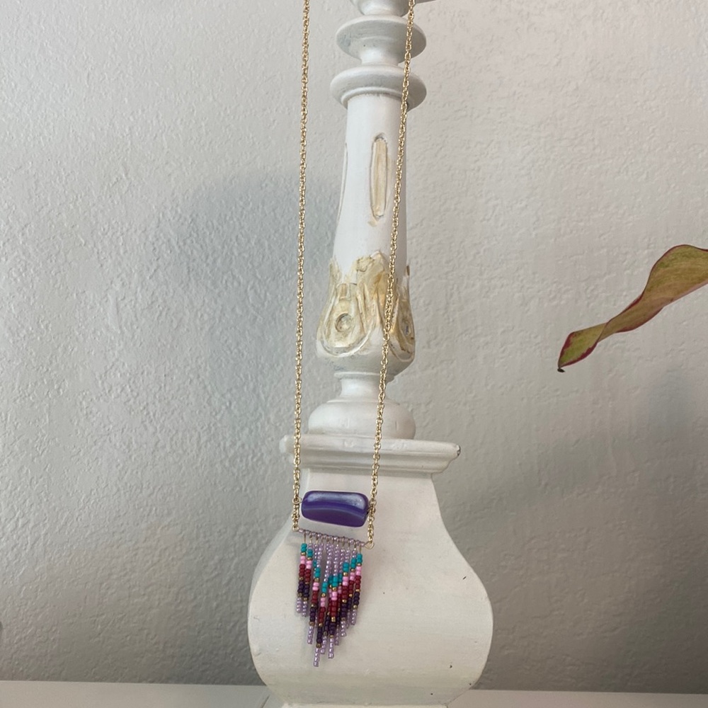 Long Purple stone and beaded necklace